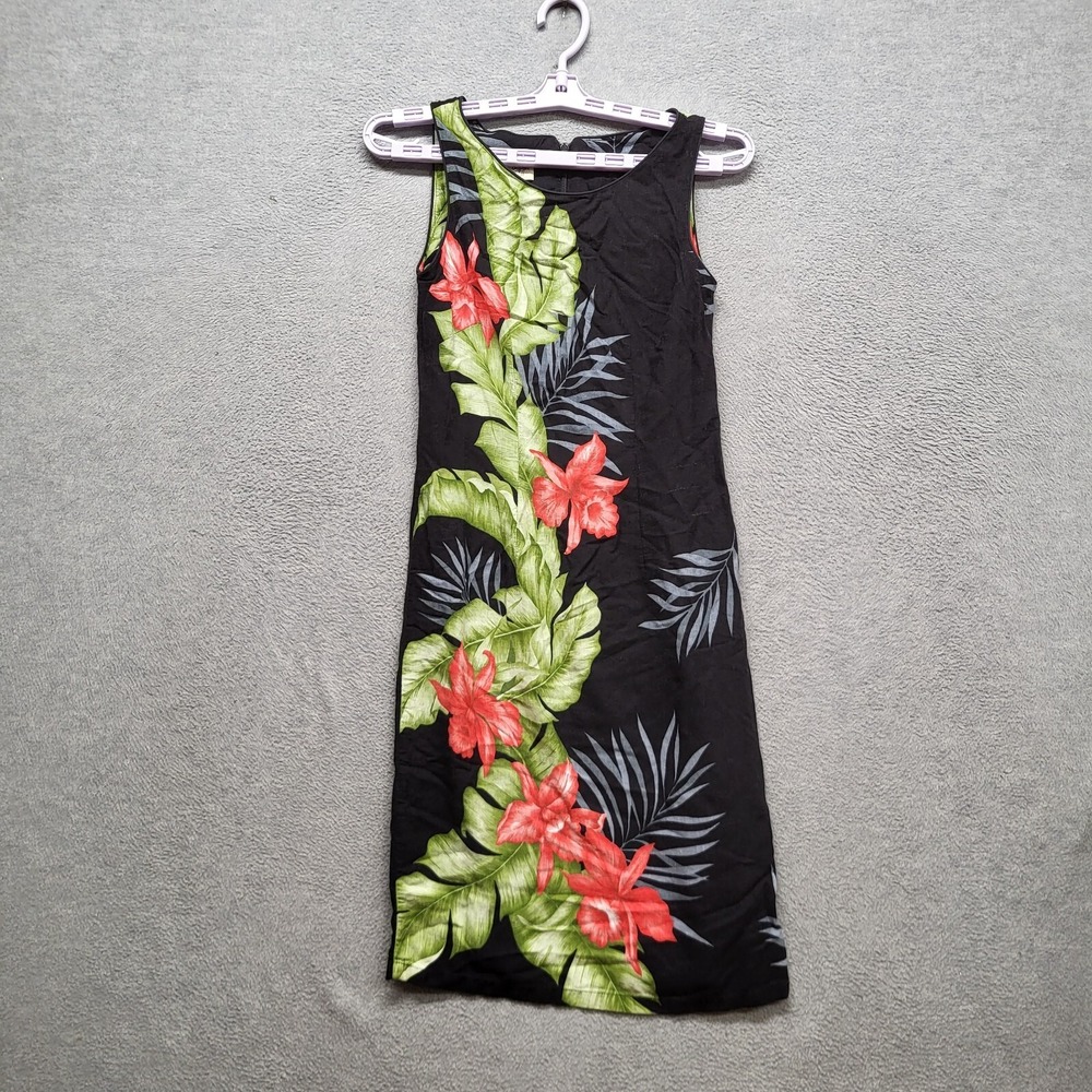 Hilo Hattie Women‎ Dress XS Black Floral Orchid Panel Short Shift Sleeveless